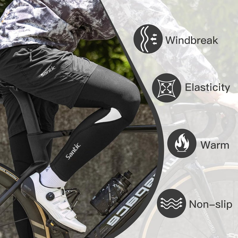 Santic Cycling Leg Warmers Unisex Thermal Knee Warmers Winter Fleece Biking Leg Warmers Compression Anti-Slip with UPF - Image 3